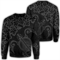 Hawaiian Map Turtle Hibiscus Kanaka Polynesian Sweatshirt - Gray - AH Unisex Black - Polynesian Pride