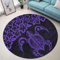 Hawaiian Map Turtle Hibiscus Kanaka Polynesian Round Carpet - Purple - AH - Polynesian Pride