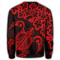 Hawaiian Map Turtle Hibiscus Kanaka Polynesian Sweatshirt - Red - AH - Polynesian Pride