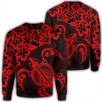 Hawaiian Map Turtle Hibiscus Kanaka Polynesian Sweatshirt - Red - AH Unisex Black - Polynesian Pride