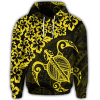 Hawaiian Map Turtle Hibiscus Kanaka Polynesian Hoodie Yellow - Polynesian Pride