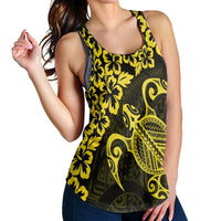 Hawaiian Map Turtle Hibiscus Kanaka Polynesian Racerback Tank - Yellow - AH - Polynesian Pride