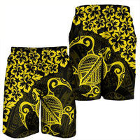 Hawaiian Map Turtle Hibiscus Kanaka Polynesian Men's Shorts - Yellow - AH - Polynesian Pride