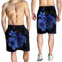 Hawaiian Map Turtle Hibiscus Plumeria Polynesian Men's Shorts - Blue - AH - Polynesian Pride