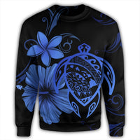 Hawaiian Map Turtle Hibiscus Plumeria Polynesian Sweatshirt - Blue - AH - Polynesian Pride