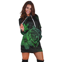 Hawaiian Map Turtle Hibiscus Plumeria Polynesian Hoodie Dress - Green - AH - Polynesian Pride