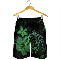 Hawaiian Map Turtle Hibiscus Plumeria Polynesian Men's Shorts - Green - AH - Polynesian Pride