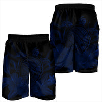 Hawaiian Map Turtle Hibiscus Polynesian Men's Shorts - Blue - AH - Polynesian Pride