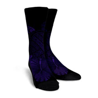 Hawaiian Map Turtle Hibiscus Polynesian Crew Socks - Purple - AH - Polynesian Pride