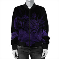 Hawaiian Map Turtle Hibiscus Polynesian Bomber Jacket - Purple - AH - Polynesian Pride