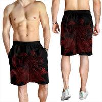 Hawaiian Map Turtle Hibiscus Polynesian Men's Shorts - Red - AH - Polynesian Pride