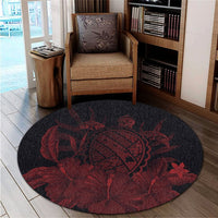 Hawaiian Map Turtle Hibiscus Polynesian Round Carpet - Red - AH - Polynesian Pride