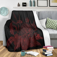 Hawaiian Map Turtle Hibiscus Polynesian Premium Blankets - Red - AH - Polynesian Pride