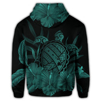 Hawaiian Map Turtle Hibiscus Polynesian Zip Hoodie Turquoise - Polynesian Pride