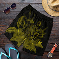 Hawaiian Map Turtle Hibiscus Polynesian Men's Shorts - Yellow - AH Art - Polynesian Pride