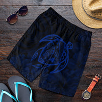 Hawaiian Map Turtle Kanaka Hibiscus Polynesian Men's Shorts - Blue - AH Art - Polynesian Pride