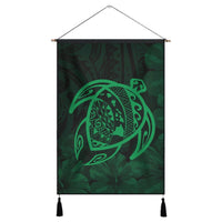 Hawaiian Map Turtle Kanaka Hibiscus Polynesian Hanging Poster - Green - AH Hanging Poster Cotton And Linen - Polynesian Pride