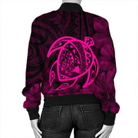 Hawaiian Map Turtle Kanaka Hibiscus Polynesian Bomber Jacket - Pink - AH - Polynesian Pride