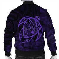 Hawaiian Map Turtle Kanaka Hibiscus Polynesian Bomber Jacket - Purple - AH - Polynesian Pride
