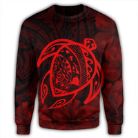 Hawaiian Map Turtle Kanaka Hibiscus Polynesian Sweatshirt - Red - AH - Polynesian Pride