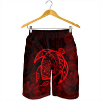 Hawaiian Map Turtle Kanaka Hibiscus Polynesian Men's Shorts - Red - AH - Polynesian Pride