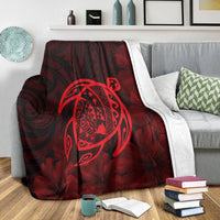 Hawaiian Map Turtle Kanaka Hibiscus Polynesian Premium Blankets - Red - AH - Polynesian Pride