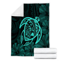 Hawaiian Map Turtle Kanaka Hibiscus Polynesian Premium Blankets - Turquoise - AH - Polynesian Pride