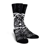 Hawaiian Map Turtle Kanaka Hibiscus Polynesian Crew Socks - White - AH - Polynesian Pride