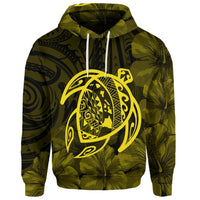Custom Hawaiian Map Turtle Kanaka Hibiscus Polynesian Hoodie Yellow - Polynesian Pride