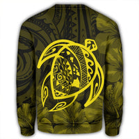Hawaiian Map Turtle Kanaka Hibiscus Polynesian Sweatshirt - Yellow - AH - Polynesian Pride