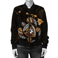 Hawaiian Map Turtle Ohana Hibicus Polynesian Bomber Jacket - AH - Polynesian Pride