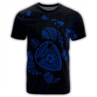 Hawaiian Map Turtle Ohana Hibicus Polynesian T Shirt Blue AH - Polynesian Pride