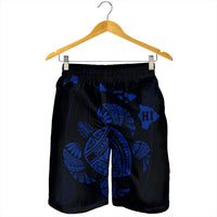 Hawaiian Map Turtle Ohana Hibicus Polynesian Men's Shorts - Blue - AH - Polynesian Pride