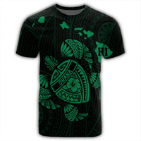 Hawaiian Map Turtle Ohana Hibicus Polynesian T Shirt Green AH - Polynesian Pride