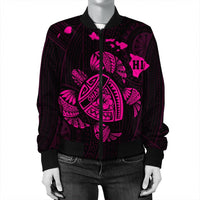 Hawaiian Map Turtle Ohana Hibicus Polynesian Bomber Jacket - Pink - AH - Polynesian Pride