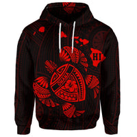 Custom Hawaiian Map Turtle Ohana Hibicus Polynesian Hoodie Red - Polynesian Pride