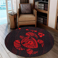 Hawaiian Map Turtle Ohana Hibicus Polynesian Round Carpet - Red - AH - Polynesian Pride
