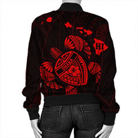 Hawaiian Map Turtle Ohana Hibicus Polynesian Bomber Jacket - Red - AH - Polynesian Pride