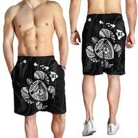 Hawaiian Map Turtle Ohana Hibicus Polynesian Men's Shorts - White - AH - Polynesian Pride
