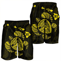 Hawaiian Map Turtle Ohana Hibicus Polynesian Men's Shorts - Yellow - AH - Polynesian Pride