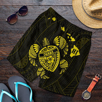 Hawaiian Map Turtle Ohana Hibicus Polynesian Men's Shorts - Yellow - AH Art - Polynesian Pride