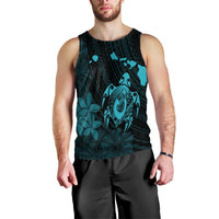 Hawaiian Map Turtle Plumeria Hibiscus Fish Hook Polynesian Tank Top Blue - AH Black - Polynesian Pride