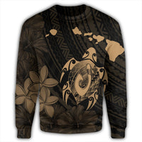 Hawaiian Map Turtle Plumeria Hibiscus Fish Hook Polynesian Sweatshirt Gold - AH - Polynesian Pride