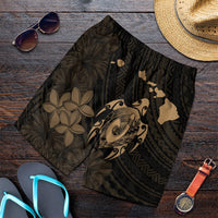 Hawaiian Map Turtle Plumeria Hibiscus Fish Hook Polynesian Men's Shorts Gold - AH Art - Polynesian Pride