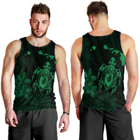 Hawaiian Map Turtle Plumeria Hibiscus Fish Hook Polynesian Tank Top Green - AH - Polynesian Pride