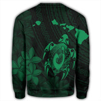 Hawaiian Map Turtle Plumeria Hibiscus Fish Hook Polynesian Sweatshirt Green - AH - Polynesian Pride