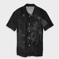 Hawaiian Map Turtle Plumeria Hibiscus Fish Hook Polynesian Hawaiian Shirt Grey - AH Unisex Black - Polynesian Pride