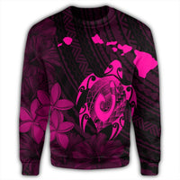 Hawaiian Map Turtle Plumeria Hibiscus Fish Hook Polynesian Sweatshirt Pink - AH - Polynesian Pride