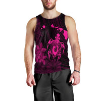Hawaiian Map Turtle Plumeria Hibiscus Fish Hook Polynesian Tank Top Pink - AH Black - Polynesian Pride