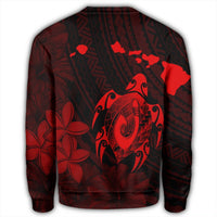 Hawaiian Map Turtle Plumeria Hibiscus Fish Hook Polynesian Sweatshirt Red - AH - Polynesian Pride